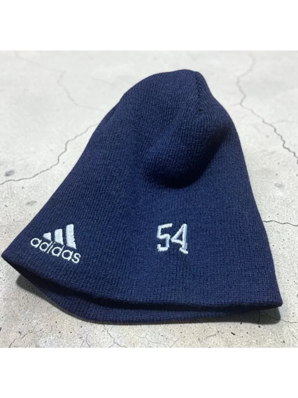 Adidas Navy Blue Beanie With Yellow Logo Embroidery One Size Fits All